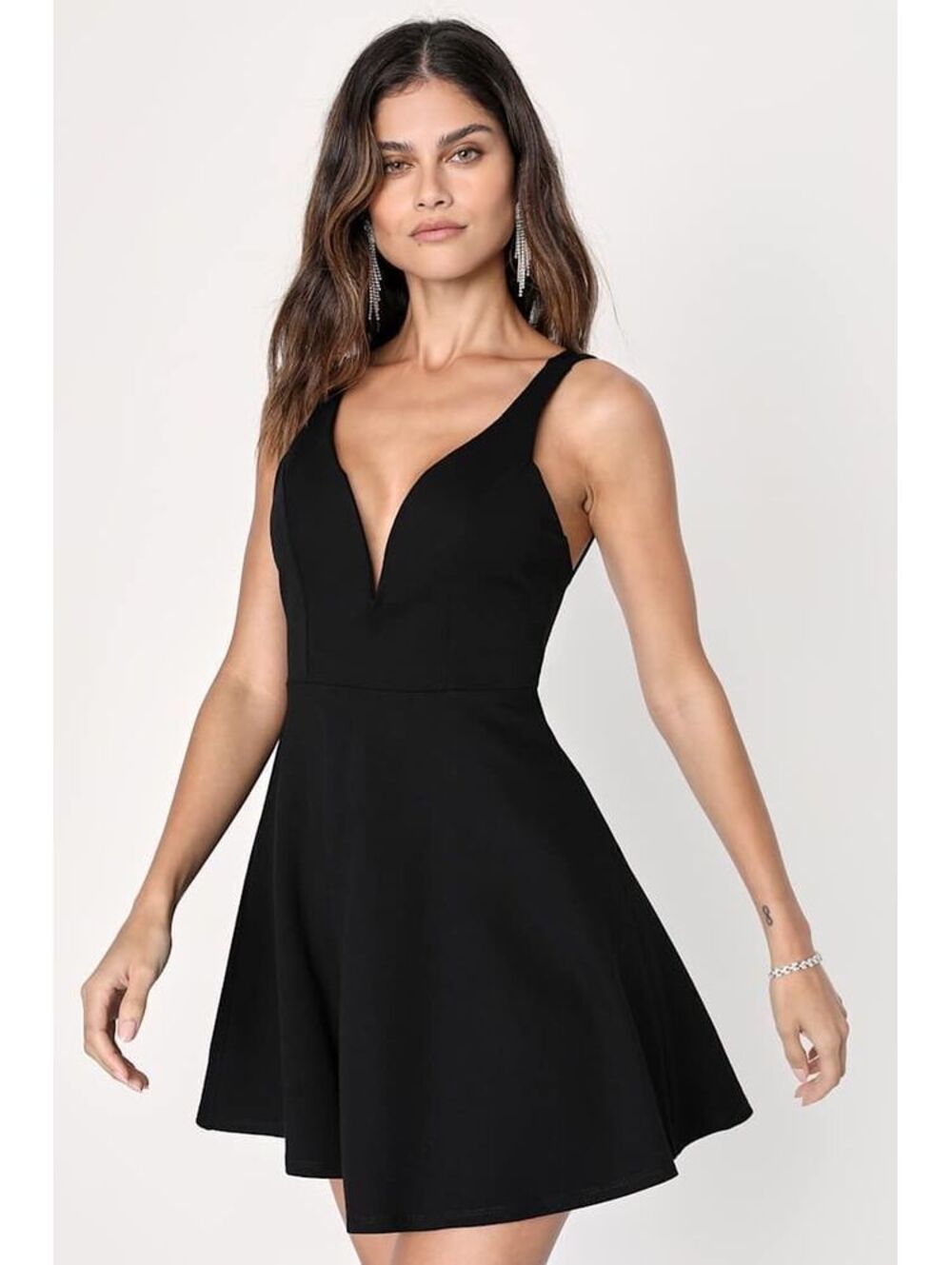 Lulus Forever Crush Black Strappy Sleeveless Skater Dress